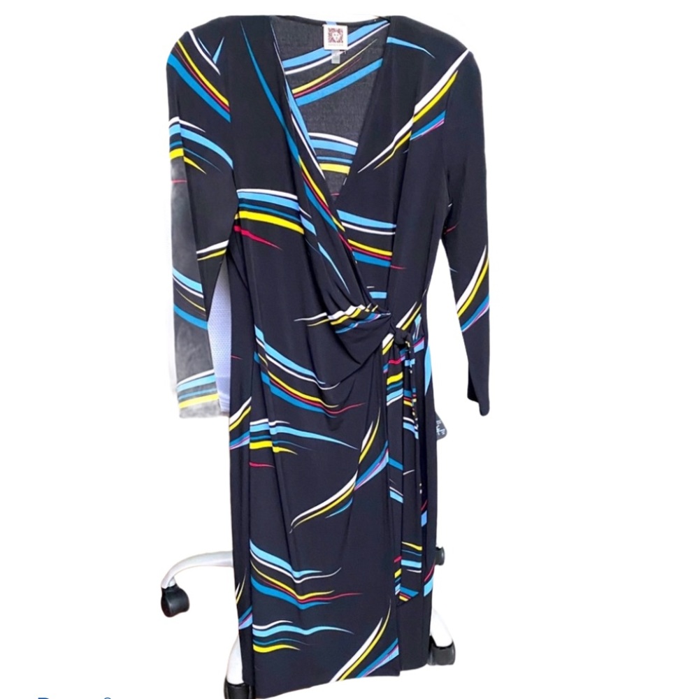 Anne Klein Black Wrap Long Sleeves Dress Size 4